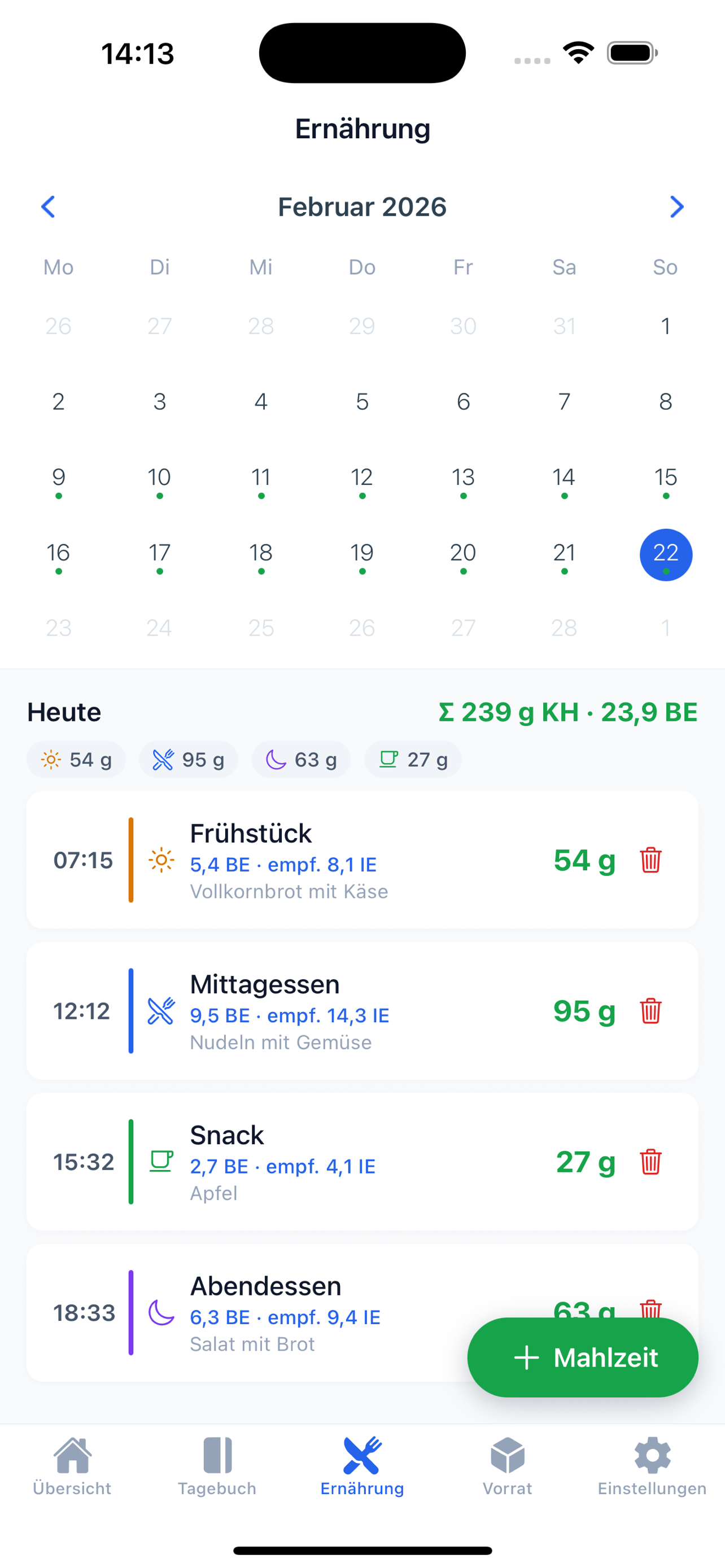 Ern&auml;hrungstagebuch mit BE-Umrechnung